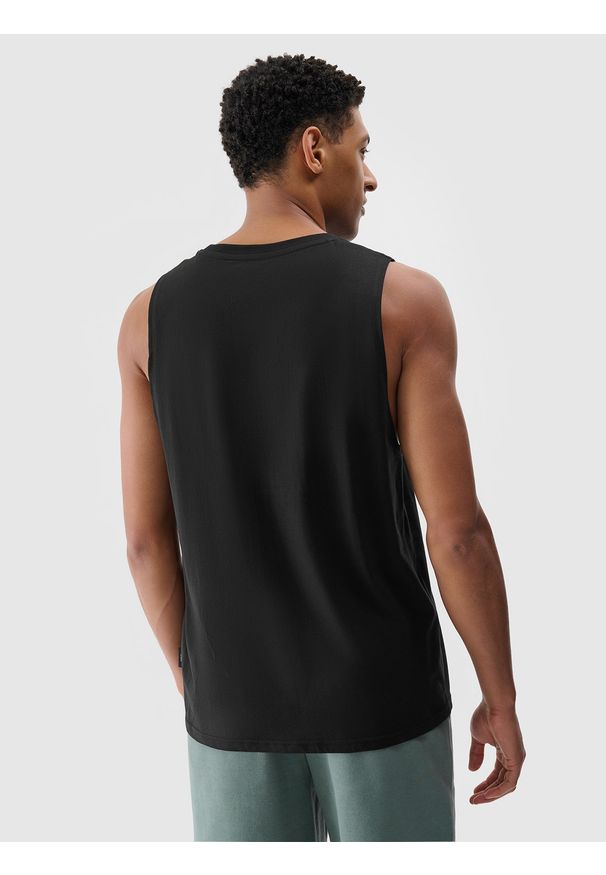 4f - 4F Tank top regular z nadrukiem męski - czarny L. Kolor: czarny. Materiał: bawełna, dzianina, jersey. Długość rękawa: bez rękawów. Wzór: nadruk