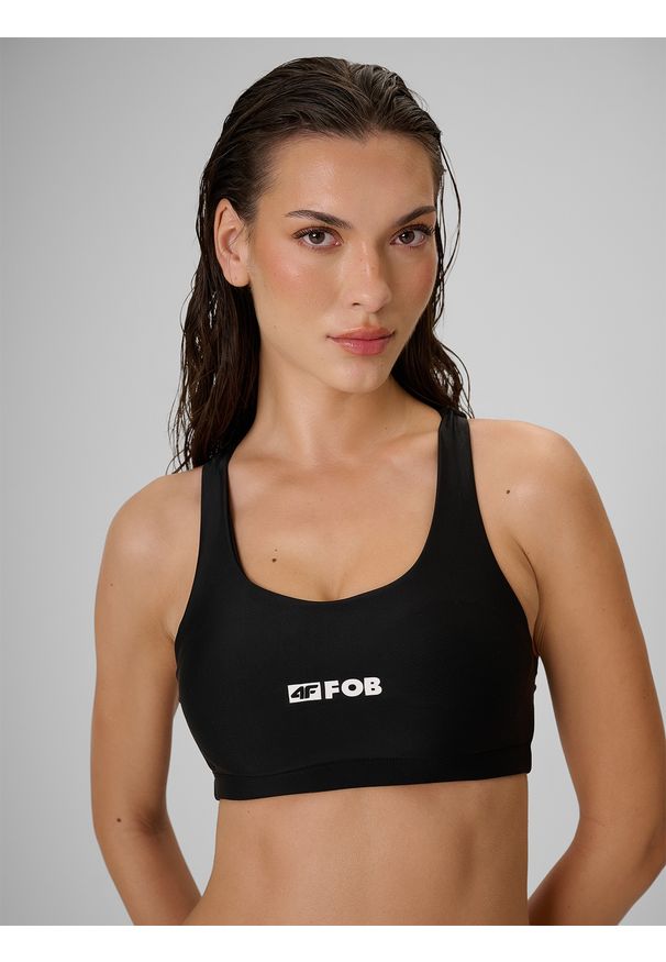 4f - 4F Góra od bikini damska - czarna XL. Kolor: czarny. Materiał: materiał, dzianina. Wzór: nadruk