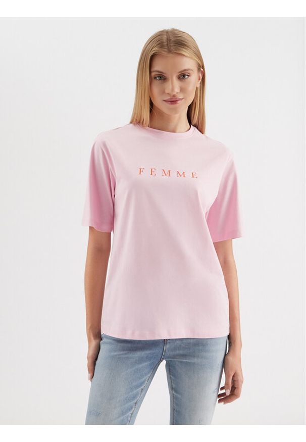 Selected Femme T-Shirt 16085609 Różowy Loose Fit. Kolor: różowy. Materiał: bawełna