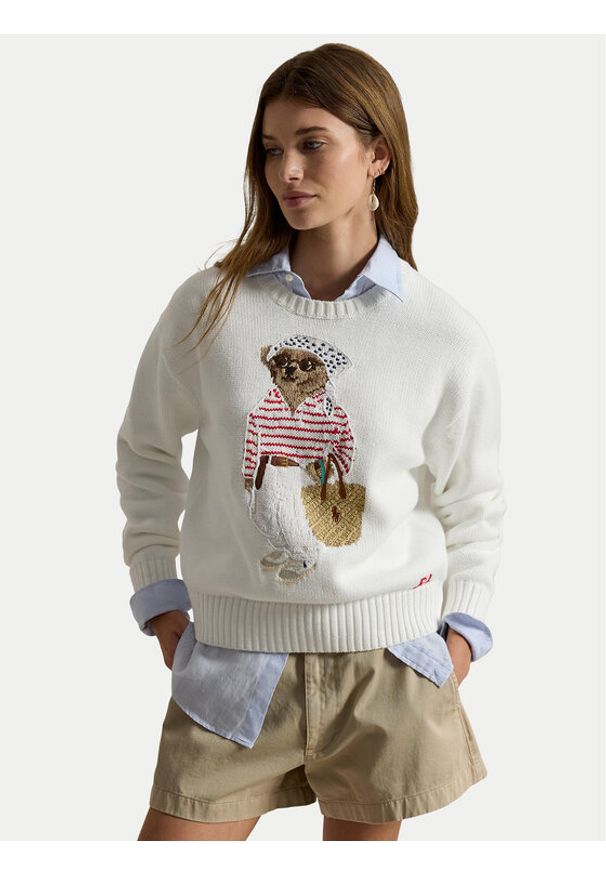 Polo Ralph Lauren Sweter 211A12723001 Biały Relaxed Fit. Typ kołnierza: polo. Kolor: biały. Materiał: bawełna