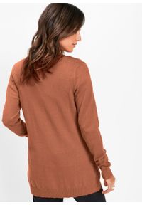 Długi sweter rozpinany bonprix kasztanowy brązowy. Kolor: brązowy. Długość: długie. Styl: klasyczny #5
