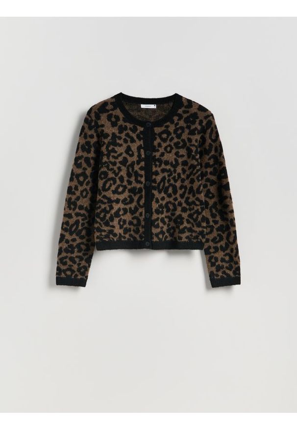 Reserved - Kardigan w panterkę - wielobarwny. Materiał: dzianina, wełna. Wzór: motyw zwierzęcy