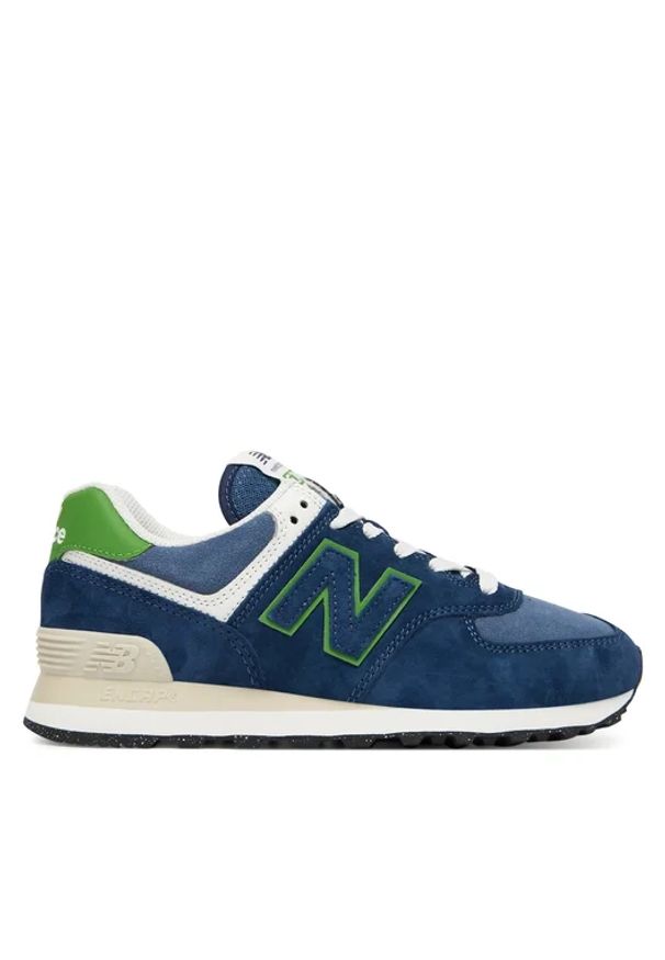 New Balance U574QBL Sneakersy męskie. Okazja: do pracy, na co dzień, na spacer. Nosek buta: okrągły. Kolor: niebieski. Materiał: materiał, guma, skóra, zamsz. Szerokość cholewki: normalna. Sezon: lato. Model: New Balance 574. Sport: turystyka piesza