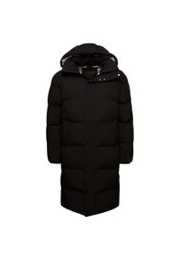 Długa kurtka z kapturem Superdry. Typ kołnierza: kaptur. Kolor: czarny. Materiał: puch. Długość rękawa: długi rękaw. Długość: długie. Sezon: zima. Styl: elegancki #1