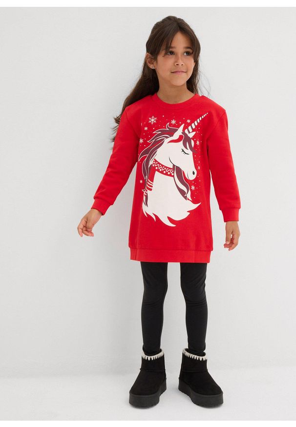 bonprix - Sukienka dresowa z czystej bawełny. Kolor: czerwony. Materiał: dresówka, bawełna. Sezon: zima