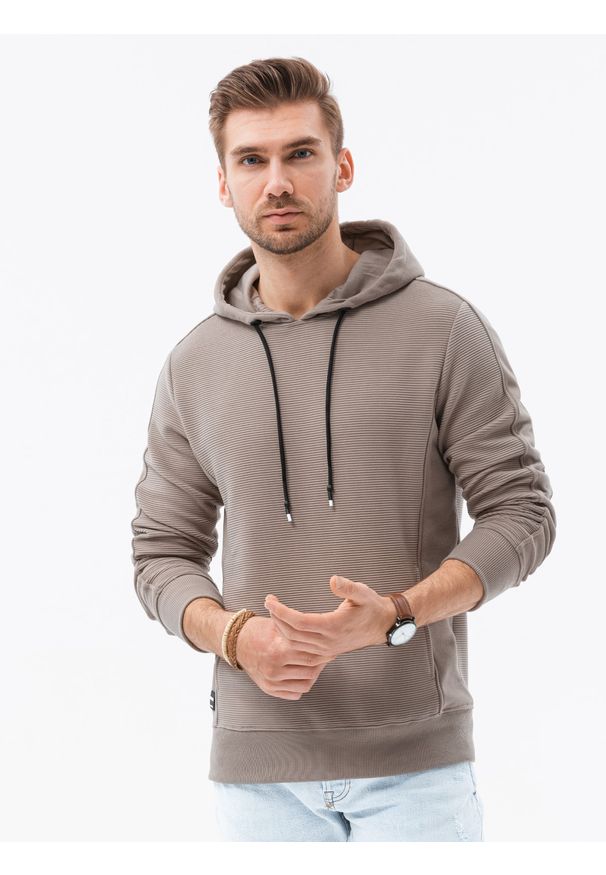 Beżowa bluza Ombre Clothing z kapturem