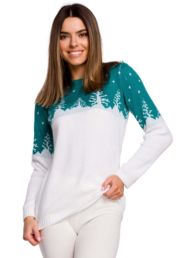 MOE - Sweter z Motywem Choinek -- Szmaragdowy. Kolor: zielony. Materiał: akryl