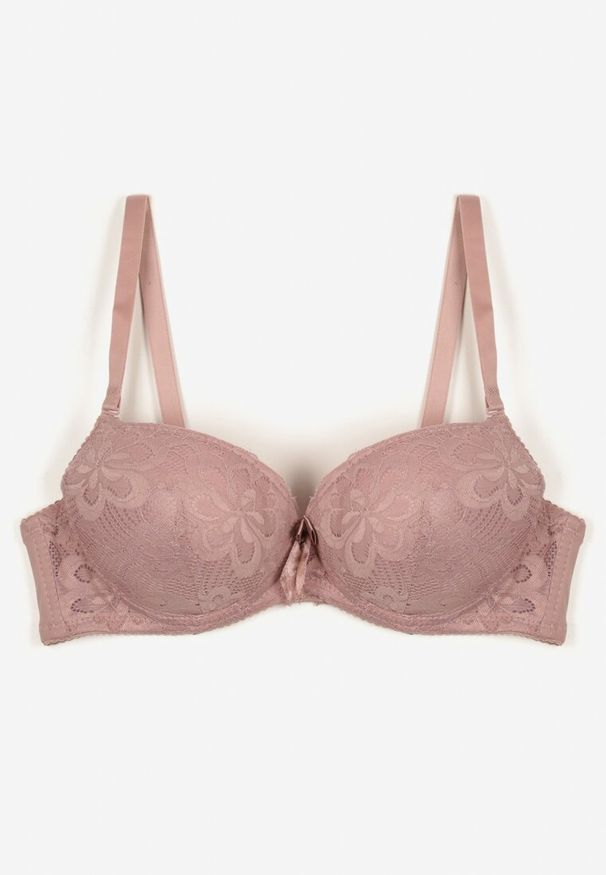 Renee - Ciemnoróżowy Biustonosz Push Up z Koronkowym Zdobieniem Ravgis. Kolor: różowy. Materiał: koronka. Rodzaj stanika: push-up. Wzór: aplikacja