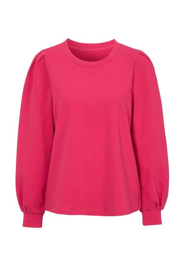 Cellbes Bluza z bufiastymi rękawami czerwonoróżowy female czerwony/różowy 50/52. Kolor: różowy, czerwony, wielokolorowy. Materiał: dzianina, dresówka