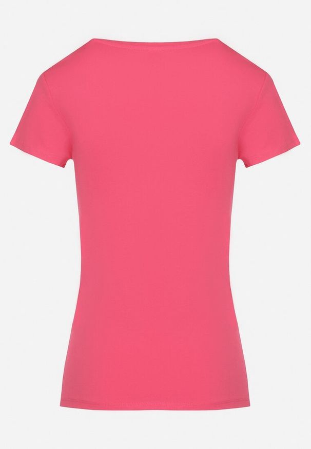 Born2be - Różowy T-shirt Bawełniany z Trójkątnym Dekoltem Tolilara. Okazja: na co dzień. Kolor: różowy. Materiał: bawełna. Sezon: wiosna. Styl: klasyczny, elegancki, casual