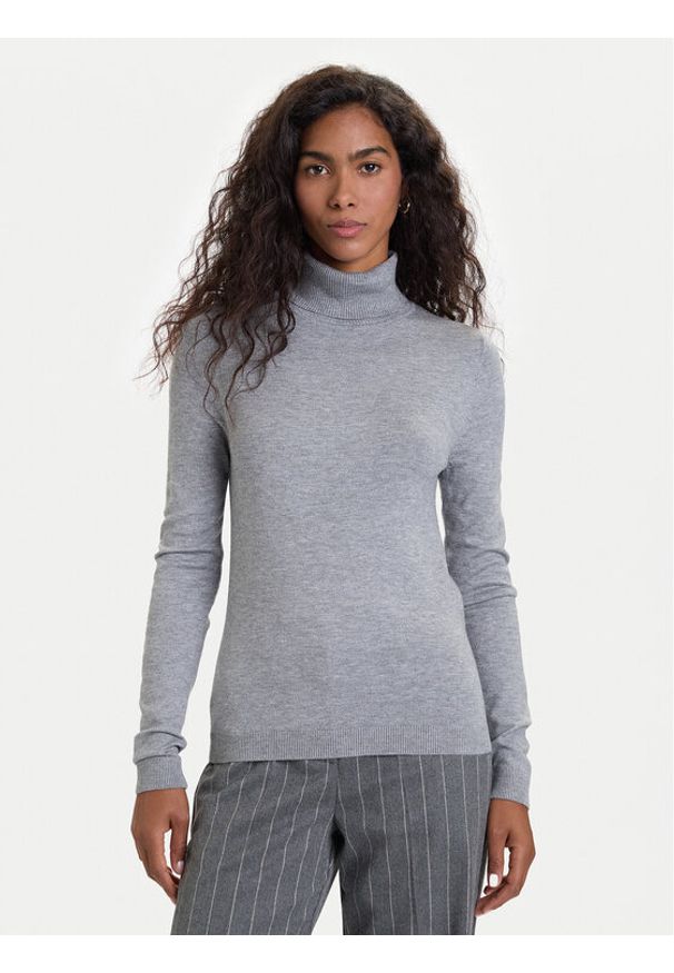 Vero Moda Golf Happiness 10300472 Szary Slim Fit. Typ kołnierza: golf. Kolor: szary. Materiał: syntetyk