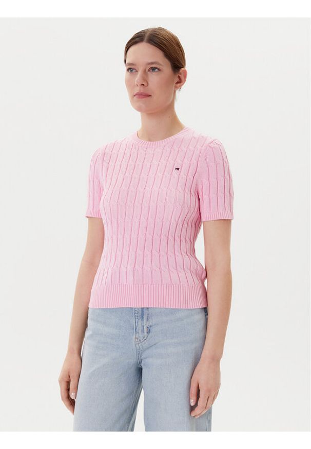 TOMMY HILFIGER - Tommy Hilfiger Sweter WW0WW45656 Różowy Regular Fit. Kolor: różowy. Materiał: bawełna