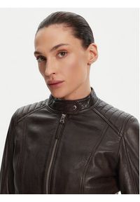 Serge Pariente Kurtka skórzana Louise Brązowy Slim Fit. Kolor: brązowy. Materiał: skóra