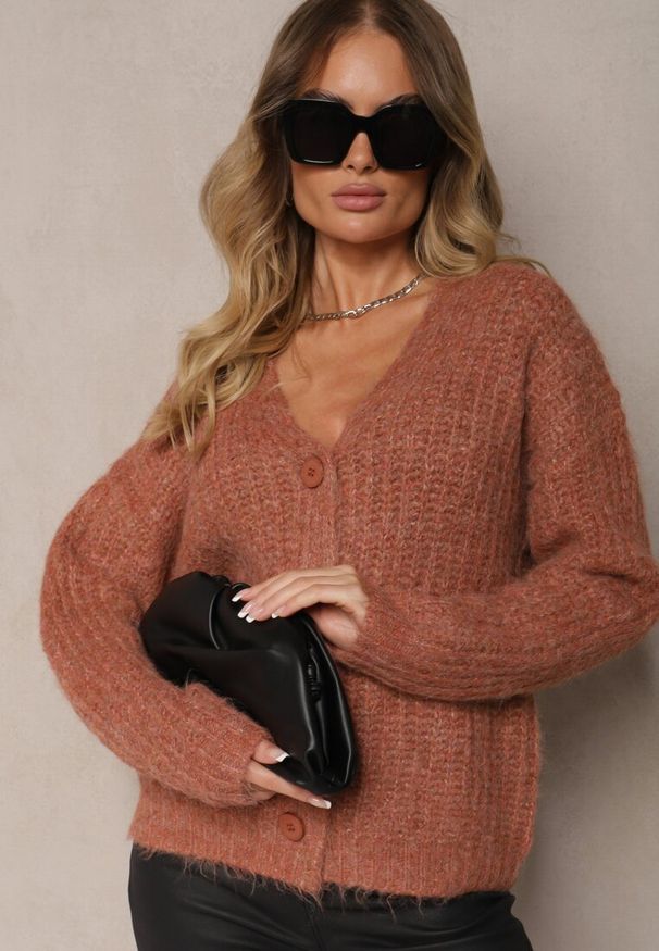 Renee - Brązowy Rozpinany Kardigan z Wełną i Ściągaczami przy Rękawach Ciarella. Kolor: brązowy. Materiał: wełna. Sezon: zima