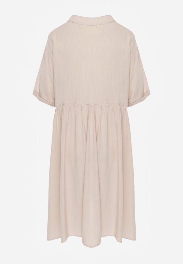 Born2be - Beżowa Rozkloszowana Sukienka w Koszulowym Stylu z Bawełny Normae. Okazja: do pracy, na co dzień. Kolor: beżowy. Materiał: bawełna. Typ sukienki: koszulowe. Styl: klasyczny, casual