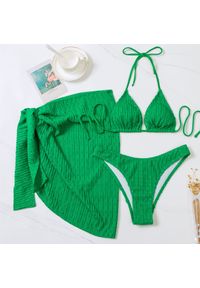 Intica - Bikini wiązane na szyi z elastyczną spódnicą plażową Erietta. Kolor: zielony. Materiał: materiał