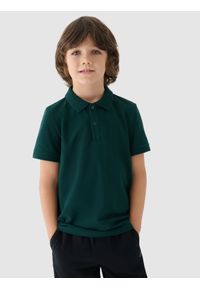 4f - 4F Koszulka polo chłopięca - zielona 158 (12-13 lat). Okazja: na co dzień. Typ kołnierza: polo. Kolor: zielony. Długość: krótkie. Wzór: ze splotem, gładki. Materiał: dzianina, bawełna. Długość rękawa: krótki rękaw. Sezon: lato. Styl: casual, sportowy, klasyczny #1
