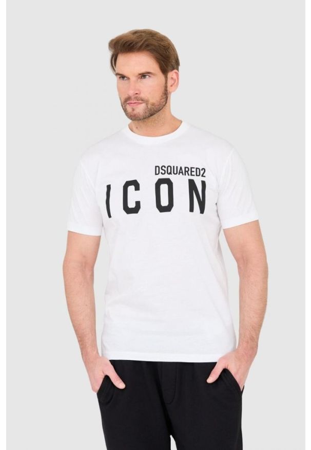 DSQUARED2 Biały t-shirt męski z dużym logo icon, Rozmiar M. Kolor: biały