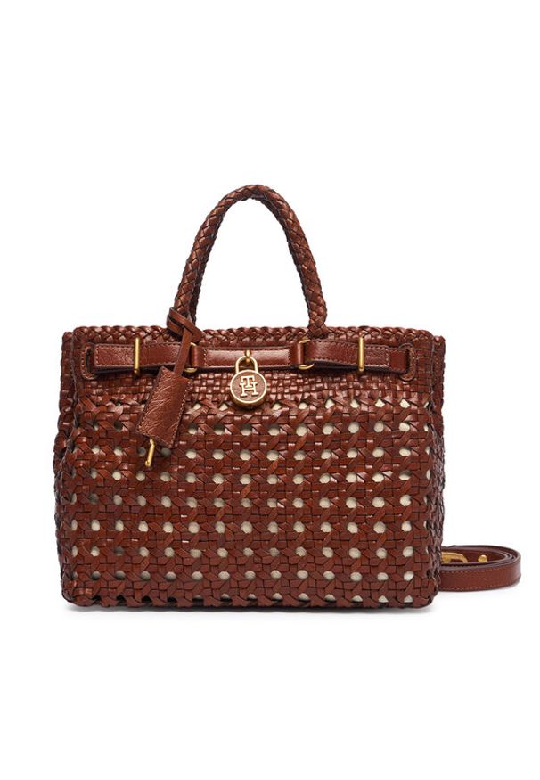 TOMMY HILFIGER - Tommy Hilfiger Torebka American Icon Mini Tote Braided AW0AW18734 Brązowy. Kolor: brązowy. Materiał: skórzane