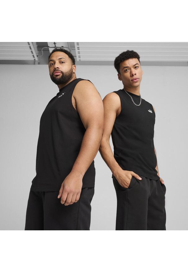 Puma - Męska koszulka bez rękawów Essentials z logo No. 1 PUMA Black. Kolor: czarny, szary, wielokolorowy. Długość rękawa: bez rękawów. Wzór: haft. Styl: sportowy