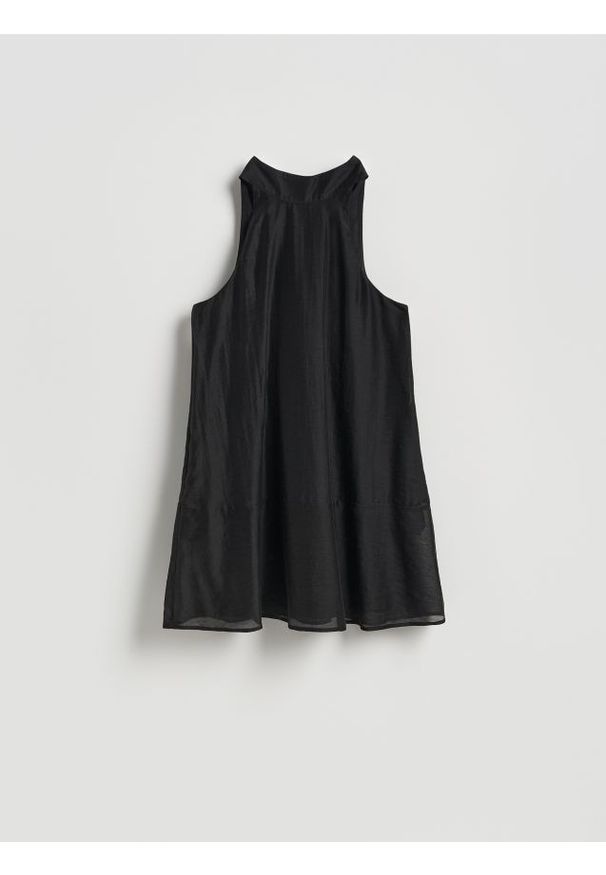 Reserved - Sukienka mini z lyocellem - czarny. Kolor: czarny. Materiał: tkanina. Długość: mini