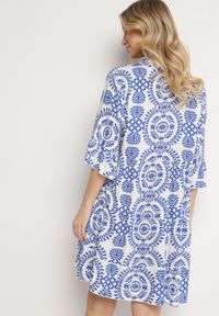 Born2be - Niebieska Bawełniana Sukienka Rozkloszowana z Guzikami Janisse. Okazja: na co dzień. Kolor: niebieski. Materiał: bawełna. Typ sukienki: proste, rozkloszowane. Styl: klasyczny, casual, elegancki #7