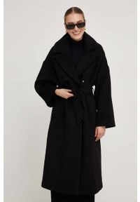 Answear Lab płaszcz wełniany kolor czarny oversize. Kolor: czarny. Materiał: wełna. Styl: wakacyjny #4
