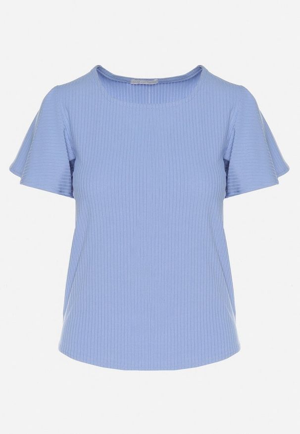 Born2be - Niebieska Bluzka Ozdobiona Szerokimi Rękawami Sunlisa. Okazja: na co dzień. Kolor: niebieski. Materiał: jeans. Wzór: aplikacja. Styl: klasyczny, casual