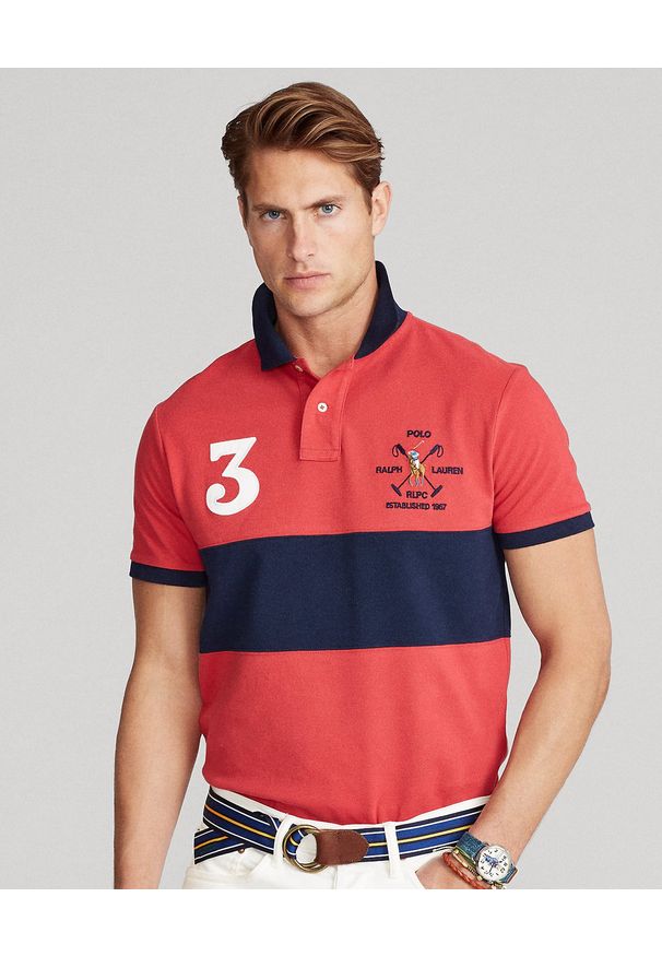 Ralph Lauren - RALPH LAUREN - Koszulka polo Custom Slim Fit. Typ kołnierza: polo. Kolor: czerwony. Wzór: aplikacja, haft