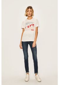 Pepe Jeans - T-shirt Cameo. Okazja: na co dzień. Kolor: biały. Materiał: bawełna, poliester, dzianina. Wzór: nadruk. Styl: casual #5