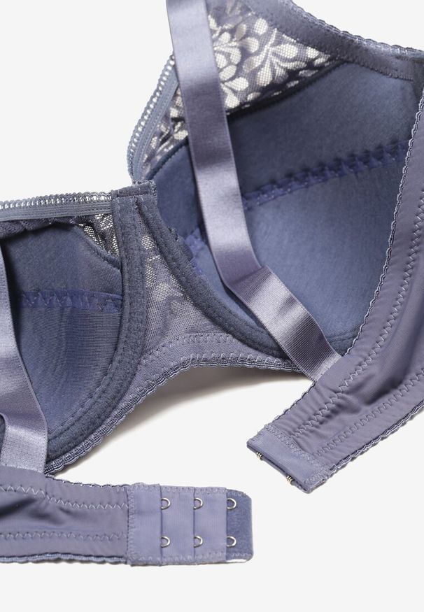 Born2be - Granatowo-Szary Biustonosz na Regulowanych Ramiączkach na Haftki Nosofia. Kolor: niebieski. Materiał: jeans, bawełna