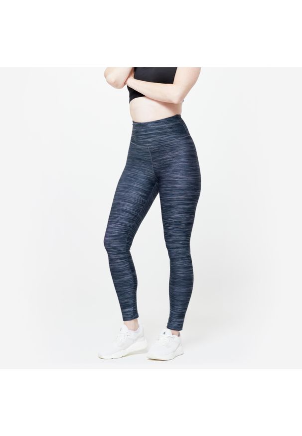 DOMYOS - Legginsy fitness damskie Domyos. Kolor: szary. Materiał: materiał, poliester, elastan. Sport: fitness