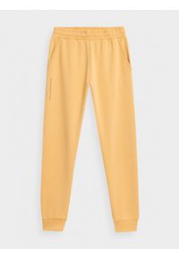 outhorn - Spodnie dresowe damskie - żółte. Kolor: żółty. Materiał: dresówka. Wzór: nadruk