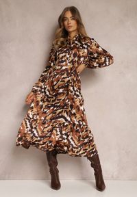Renee - Brązowa Sukienka Rozkloszowana i Luźna Gada. Kolor: brązowy. Materiał: tkanina #4