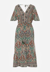 Renee - Zielono-Brązowa Wiskozowa Sukienka Maxi z Gumką w Pasie Ozdobiona Wzorem Paisley Larite. Okazja: na co dzień, na randkę. Typ kołnierza: dekolt w kształcie V. Kolor: zielony. Wzór: paisley, aplikacja. Typ sukienki: rozkloszowane. Materiał: wiskoza. Sezon: lato. Styl: casual. Długość: maxi #6