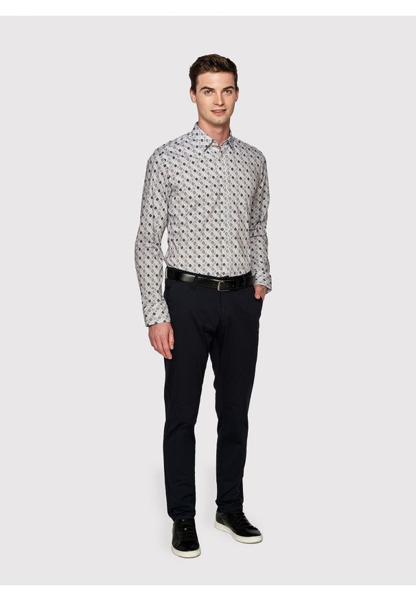 Pako Lorente - PAKO LORENTE – Męska koszula w kolorze białym w granatowo-zielony wzór. Typ kołnierza: kołnierzyk klasyczny. Kolor: niebieski, biały, zielony, wielokolorowy. Materiał: bawełna, elastan. Długość rękawa: długi rękaw. Długość: długie. Styl: klasyczny
