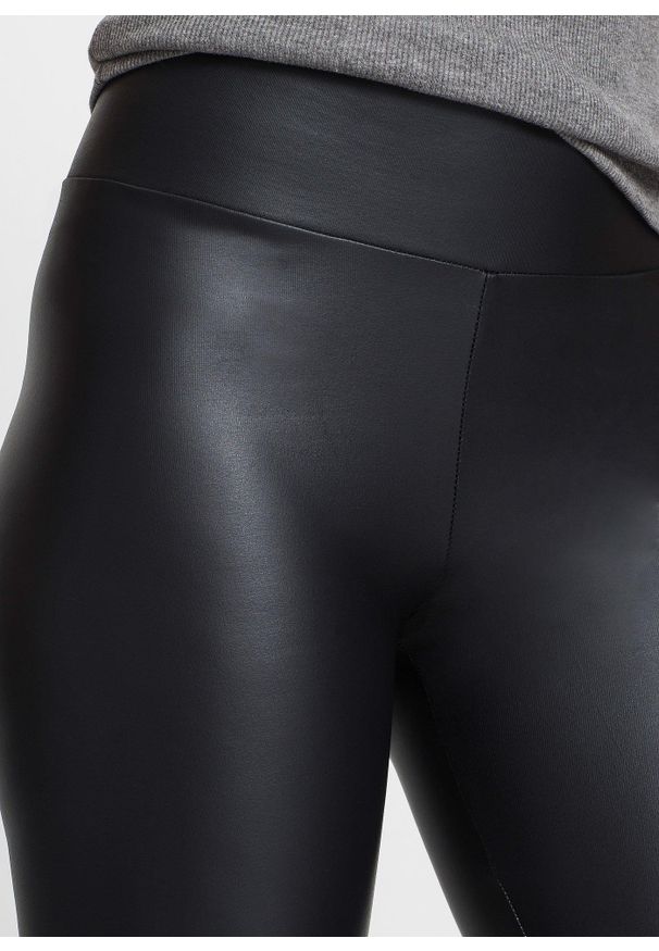 bonprix - Legginsy ze sztucznej skóry z połyskującą powłoką. Kolor: czarny. Materiał: skóra