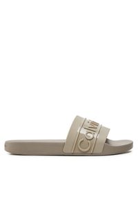 Calvin Klein Klapki Slide Tpu Saffiano HW0HW02107 Écru