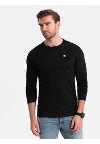 Ombre Clothing - Longsleeve męski z elastanem sygnowany z okrągłym dekoltem - czarny V3 OM-LSCL-0102 - XXL. Kolor: czarny. Materiał: elastan. Długość rękawa: długi rękaw. Wzór: jednolity, gładki. Styl: klasyczny