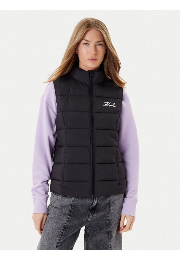 Karl Lagerfeld - KARL LAGERFELD Bezrękawnik A1W15048 Czarny Regular Fit. Typ kołnierza: dekolt w karo. Kolor: czarny. Materiał: syntetyk. Długość rękawa: bez rękawów