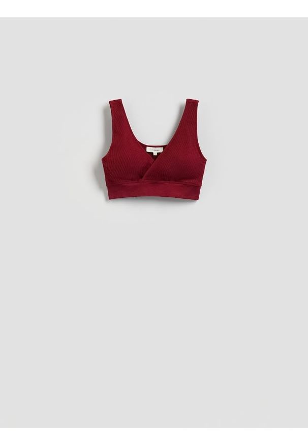 Reserved - Bezszwowy top w stylu sportowym - bordowy. Kolor: czerwony. Materiał: dzianina, prążkowany. Styl: sportowy