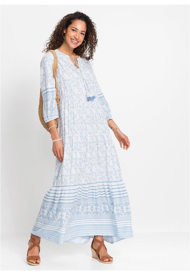 bonprix - Długa sukienka z lejącej wiskozy. Kolor: biały. Materiał: wiskoza. Sezon: lato. Długość: maxi