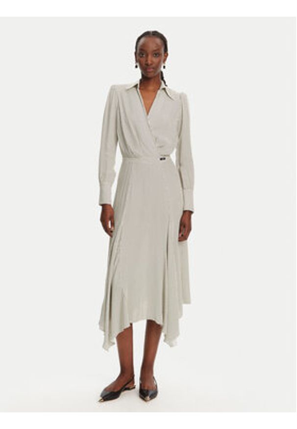 Elisabetta Franchi Sukienka koszulowa AB86552E2 E84 Écru Regular Fit. Materiał: wiskoza. Typ sukienki: koszulowe