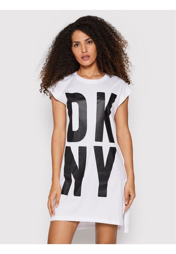 DKNY T-Shirt P1RHRB2M Biały Regular Fit. Kolor: biały. Materiał: bawełna