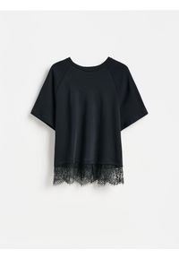 Reserved - T-shirt z bawełny merceryzowanej - czarny. Kolor: czarny. Materiał: bawełna #1