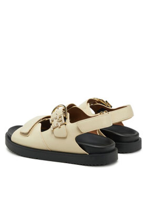 TOMMY HILFIGER - Tommy Hilfiger Sandały Leather Sporty Sandal FW0FW08799 Écru. Materiał: skóra. Styl: sportowy