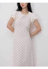 Reserved - Sukienka w groszki - złamana biel. Materiał: wiskoza, tkanina, len. Wzór: grochy. Typ sukienki: proste