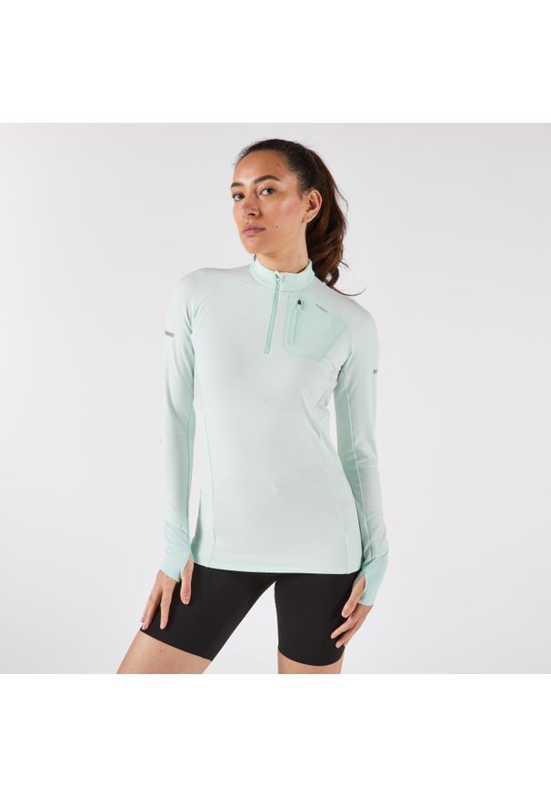 KIPRUN - Bluza do biegania damska Kiprun Run 900 Warm. Kolor: niebieski, zielony, wielokolorowy. Materiał: materiał. Sport: bieganie
