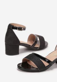 Born2be - Czarne Lakierowane Sandały na Niskim Słupku z Brokatowymi Wstawkami Molmes. Okazja: na co dzień. Kolor: czarny. Materiał: lakier. Styl: casual, elegancki #3