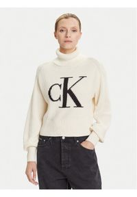 Calvin Klein Jeans Golf LV047D349G Écru Loose Fit. Typ kołnierza: golf. Materiał: bawełna